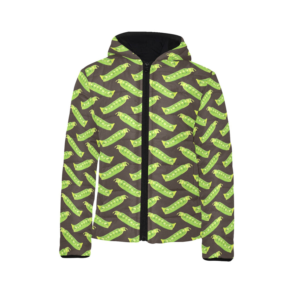 Green Peas Pattern Print Design 05 Kids' Boys' Girls' Padded Hooded Jacket