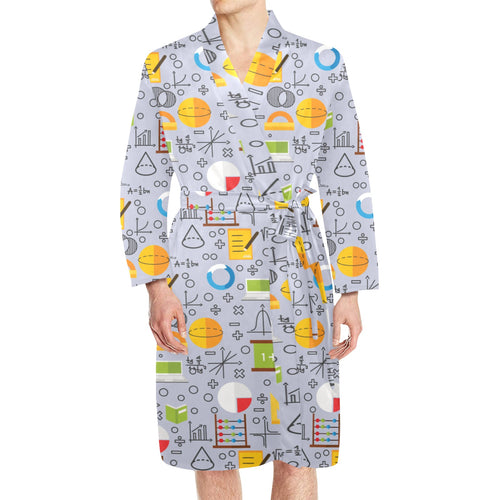Math Pattern Print Design 04 Men's Long Sleeve Belted Night Robe