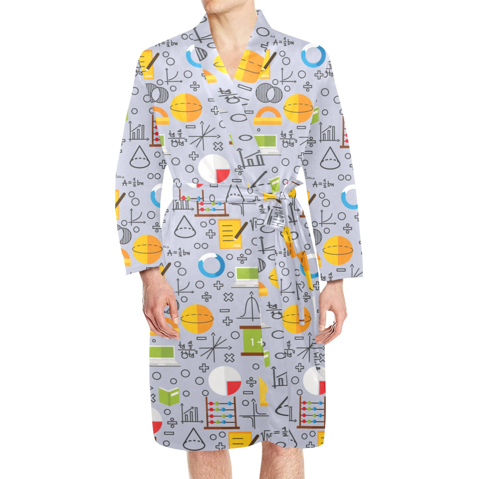 Math Pattern Print Design 04 Men's Long Sleeve Belted Night Robe