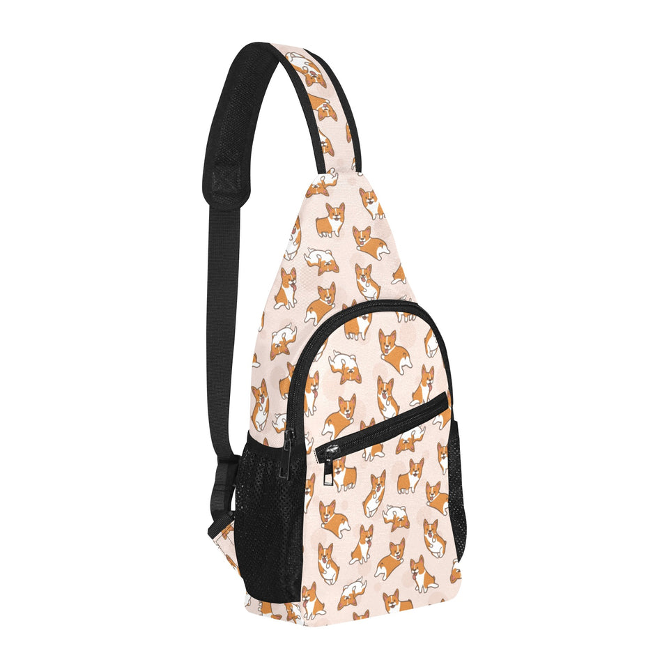 Cute Corgis Pattern pink background All Over Print Chest Bag