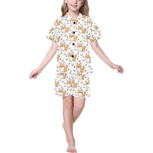 Cute corgi heart star bone pattern Kids' Boys' Girls' V-Neck Short Pajama Set