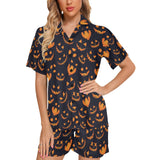 Halloween pattern Pumpkin background Women's V-Neck Short Pajama Set