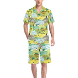 Hand drawn windmill pattern Men's V-Neck Short Pajama Set
