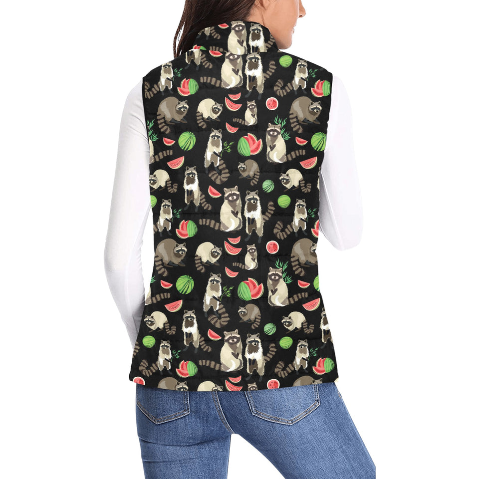Raccoon watermelon pattern Women's Padded Vest