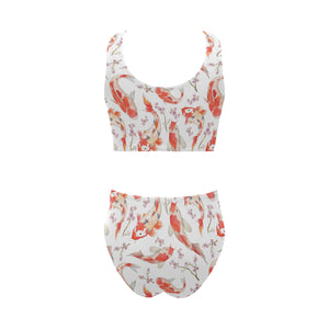 Watercolor Koi Fish Carp Fish pattern Chest Bowknot High Waisted Bikini Swimsuit