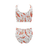 Watercolor Koi Fish Carp Fish pattern Chest Bowknot High Waisted Bikini Swimsuit