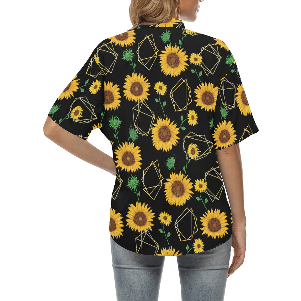 sunflower golden polygonal shapes Women's All Over Print Hawaiian Shirt