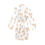 shiba inu dog pattern Women's Long Sleeve Belted Night Robe