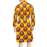 Daruma japanese wooden doll yellow background Men's Long Sleeve Belted Night Robe