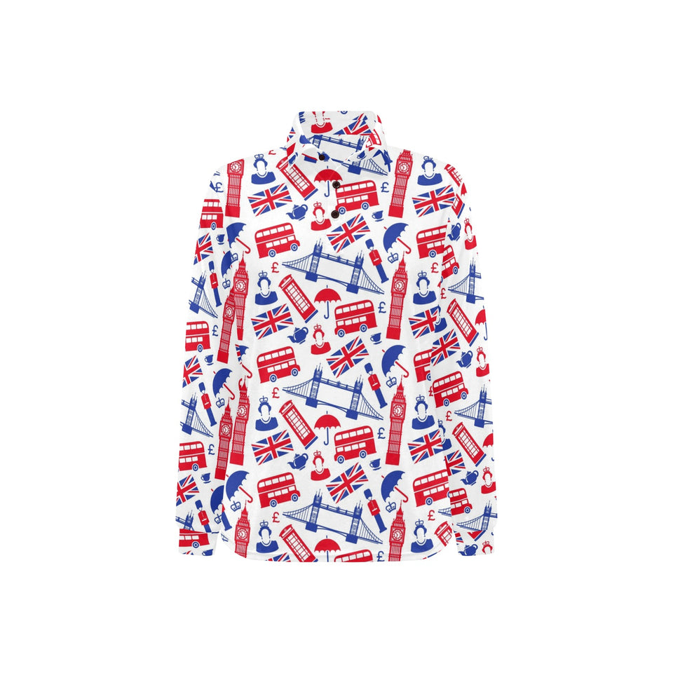 British Pattern Print Design 01 Women's Long Sleeve Polo Shirt