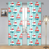 Red White sailboat wave background Gauze Curtain