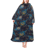 Beautiful peacock feather pattern Blanket Robe with Sleeves