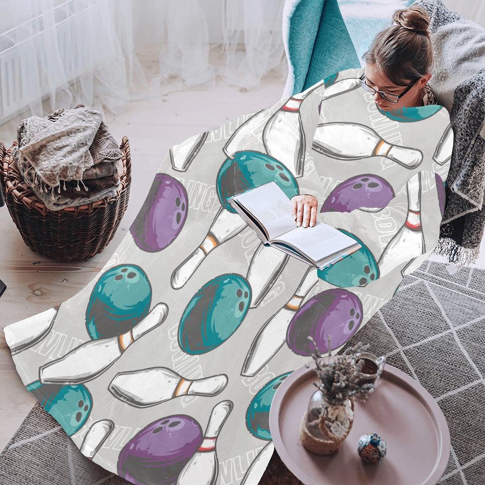 Bowling ball and pin gray background Blanket Robe with Sleeves