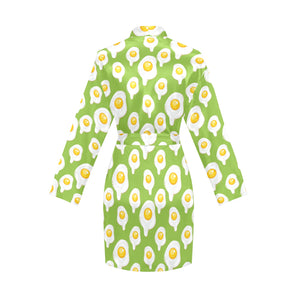 Fried Eggs Pattern Print Design 01 Women's Long Sleeve Belted Night Robe