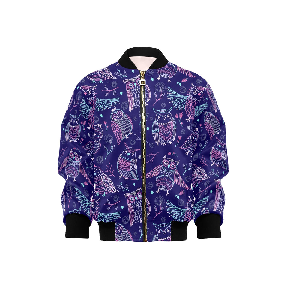 Cute owls pattern boho style ornament Kids' Boys' Girls' Bomber Jacket