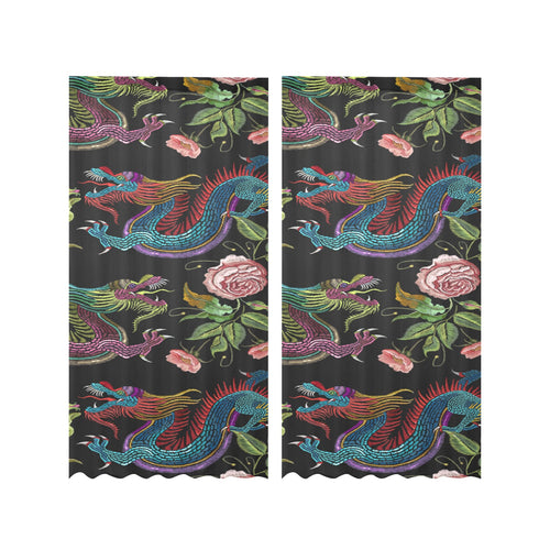 Dragons flower pattern Gauze Curtain