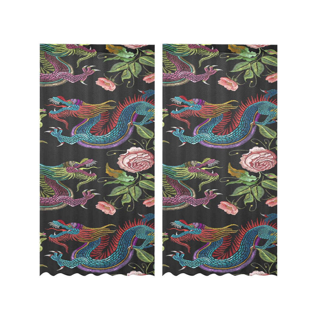 Dragons flower pattern Gauze Curtain