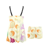 Onion garlic white red pattern Chest Sexy Pleated Two Piece Swim Dress