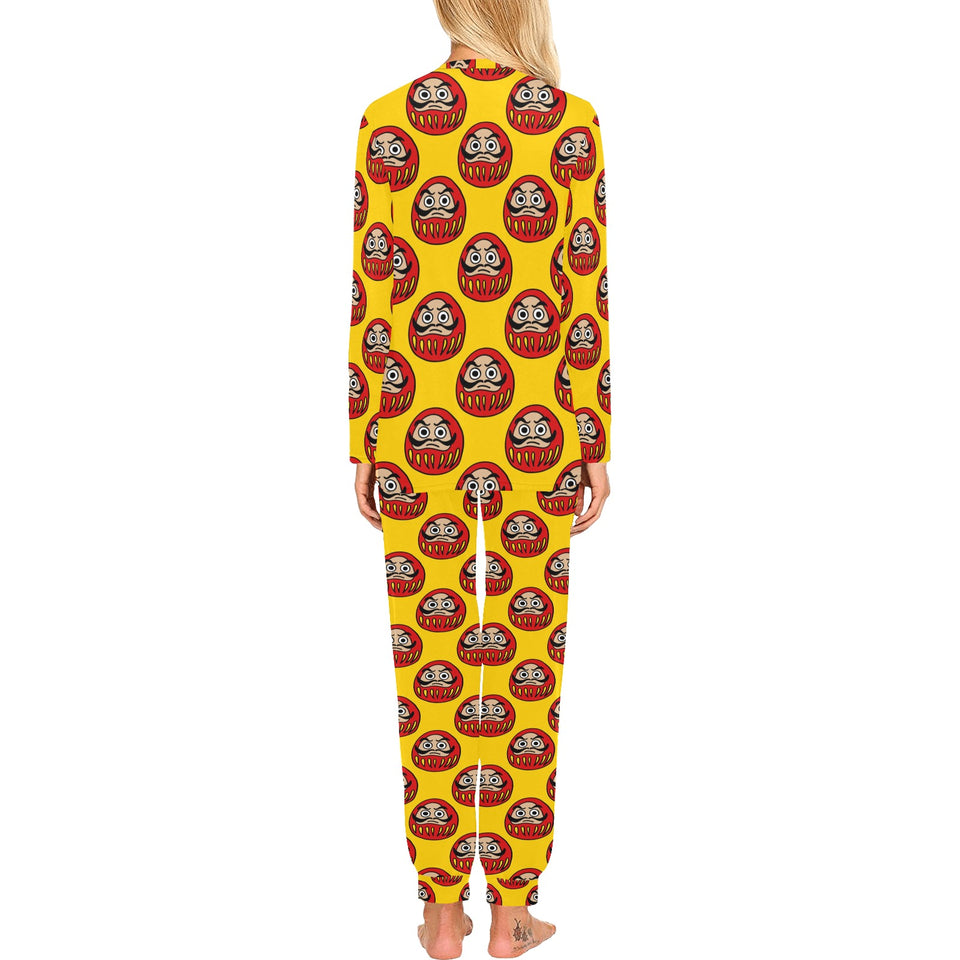 Daruma japanese wooden doll yellow background Women's All Over Print Pajama Set