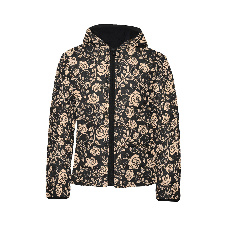 Rose Pattern Print Design 04 Kids' Boys' Girls' Padded Hooded Jacket