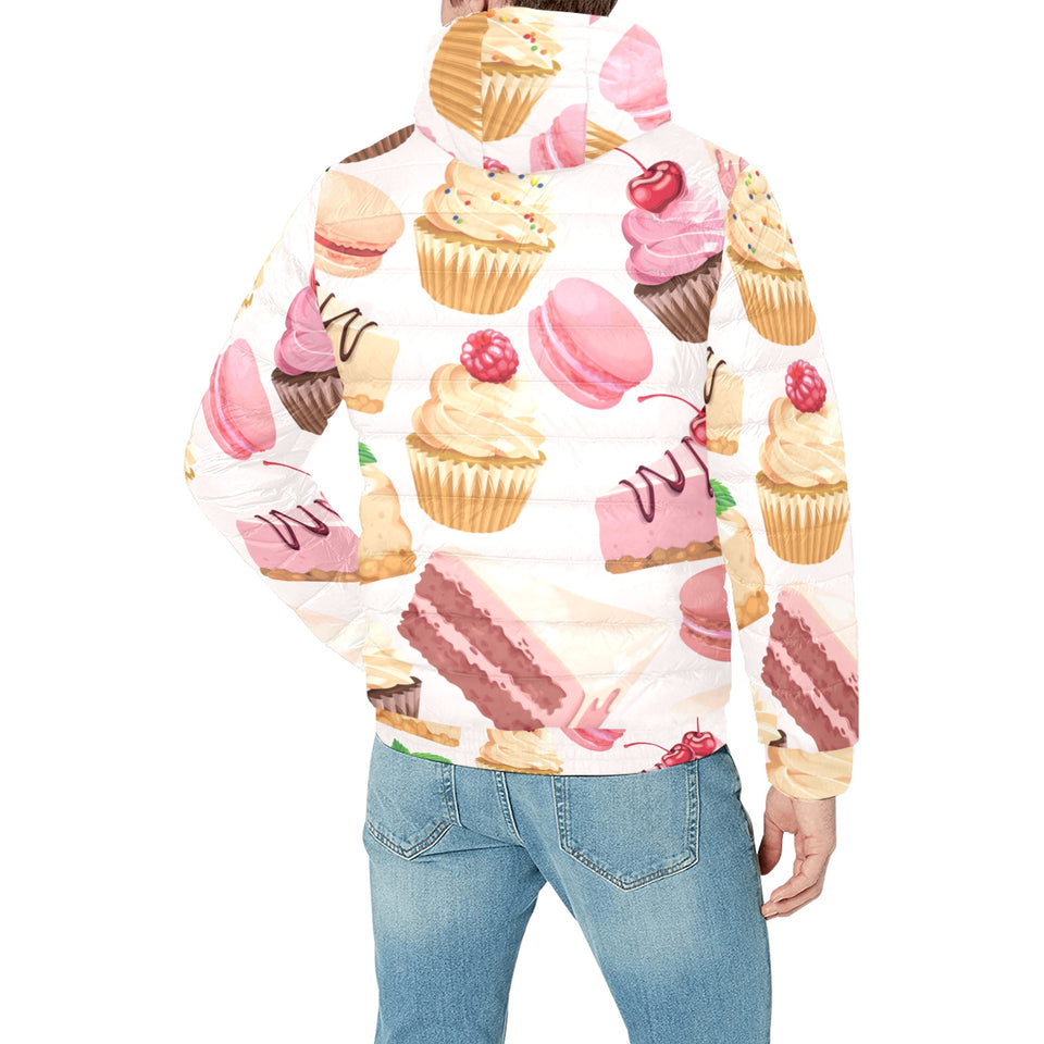 Cake cupcake sweets pattern Men's Padded Hooded Jacket