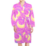 Moon pink rose background Men's Long Sleeve Belted Night Robe