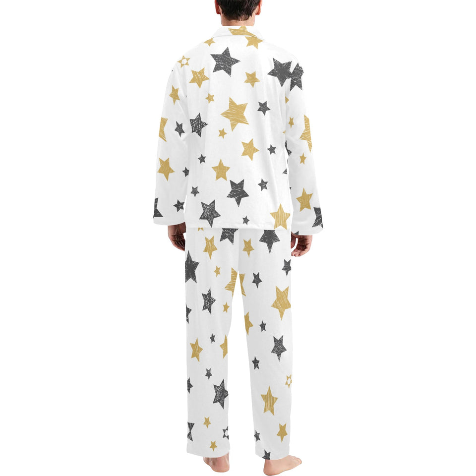 hand drawn gold black star pattern Men's Long Pajama Set
