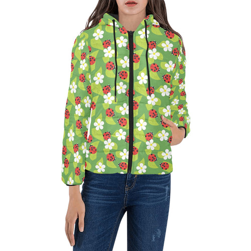 Ladybug Pattern Print Design 01 Women's Padded Hooded Jacket
