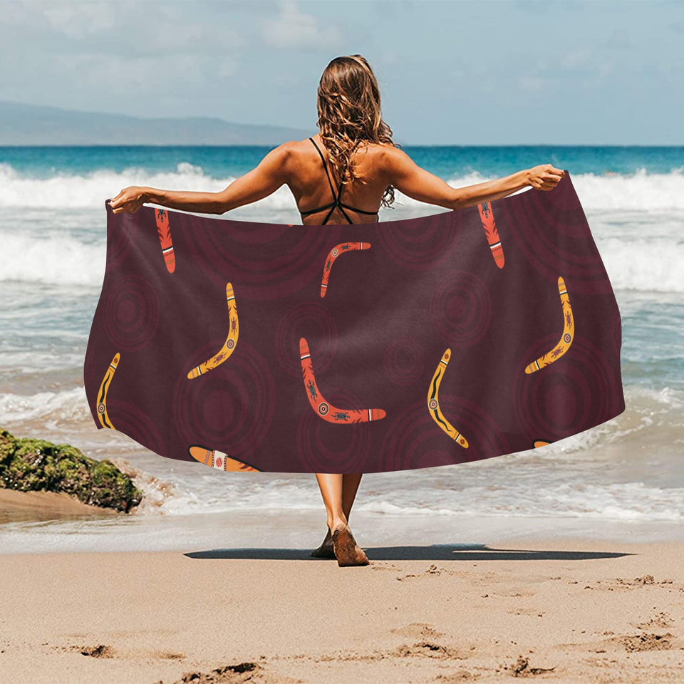 Boomerang Australian aboriginal ornament circle bl Beach Towel