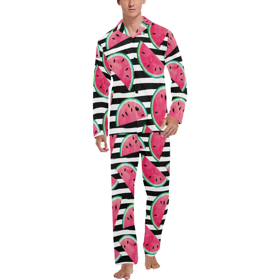 Watercolor paint textured watermelon pieces Men's Long Pajama Set