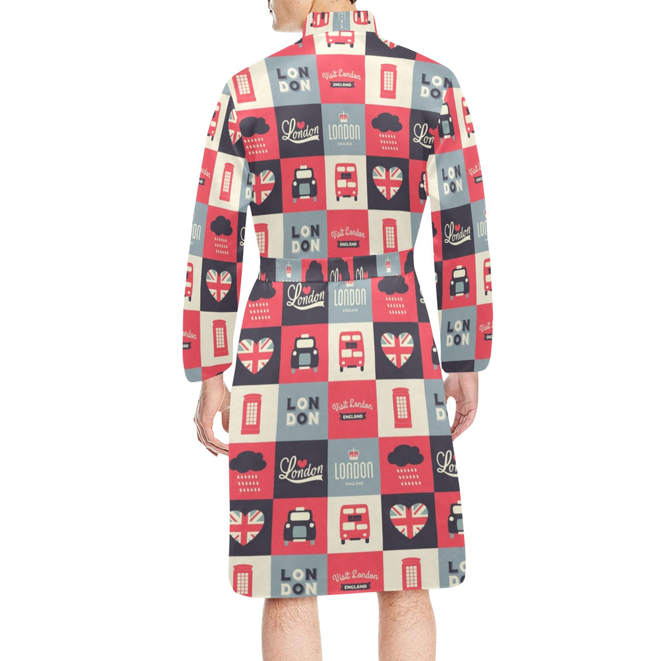 British Pattern Print Design 05 Men's Long Sleeve Belted Night Robe