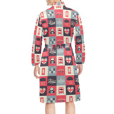 British Pattern Print Design 05 Men's Long Sleeve Belted Night Robe