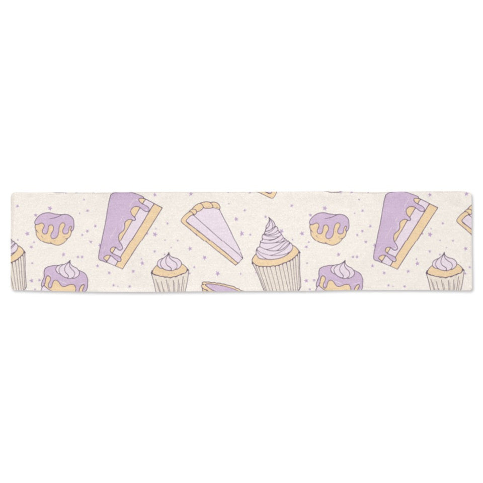 Cakes pies tarts muffins and eclairs purple bluebe Table Runner