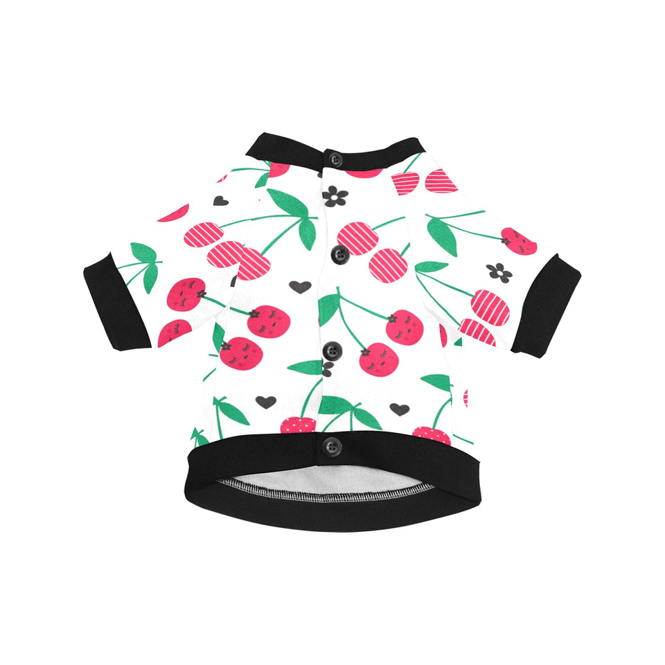 cherry pattern white background All Over Print Pet Dog Round Neck Fuzzy Shirt
