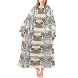 Happy pug pattern Blanket Robe with Sleeves