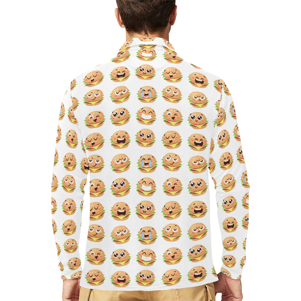 Hamburger Pattern Print Design 04 Men's Long Sleeve Polo Shirt