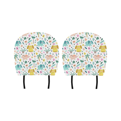 Cute elephants palm tree flower butterfly pattern Car Headrest Cover