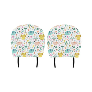 Cute elephants palm tree flower butterfly pattern Car Headrest Cover