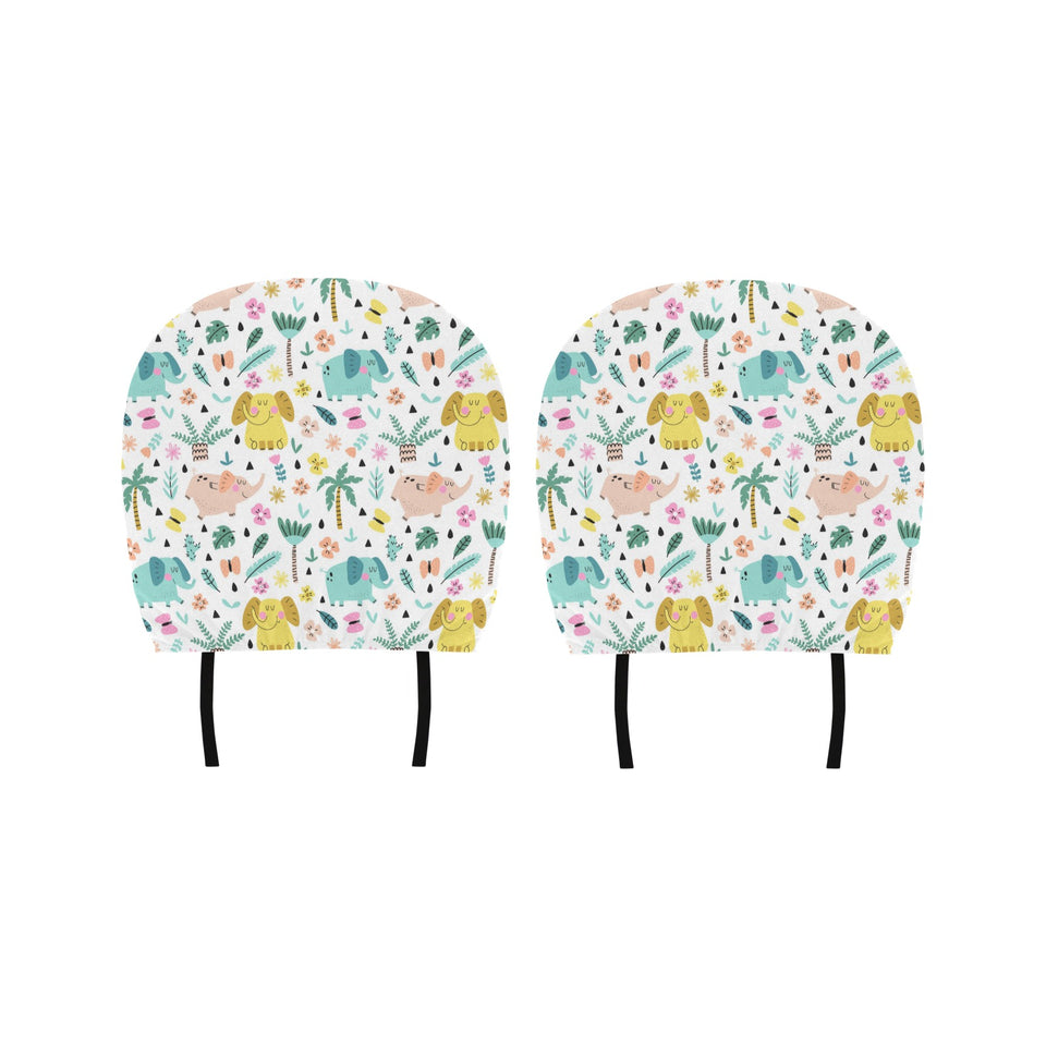 Cute elephants palm tree flower butterfly pattern Car Headrest Cover
