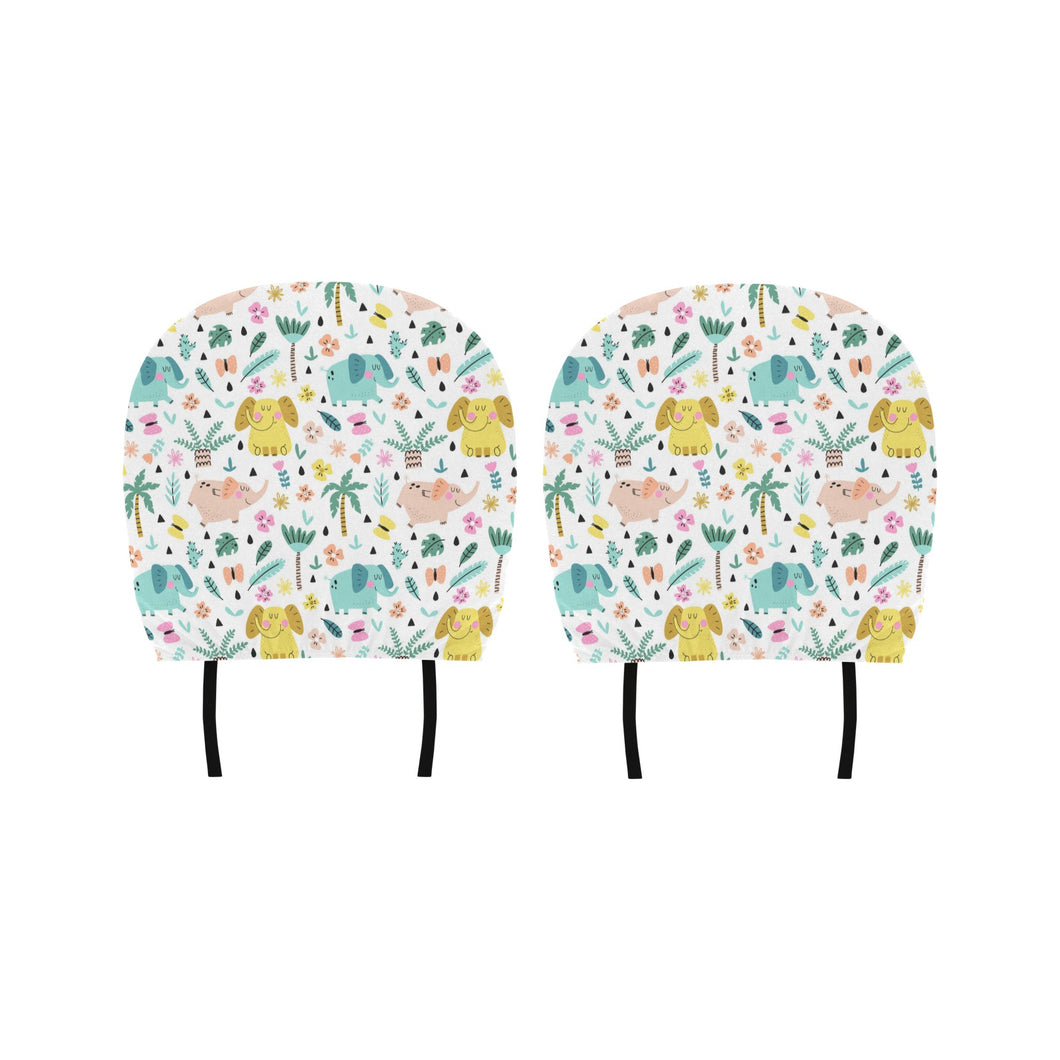 Cute elephants palm tree flower butterfly pattern Car Headrest Cover