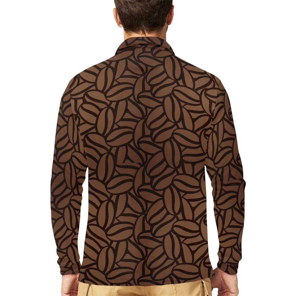 coffee bean pattern Men's Long Sleeve Polo Shirt
