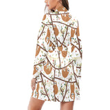 Sloths hanging on the tree pattern Women's Long Sleeve Belted Night Robe