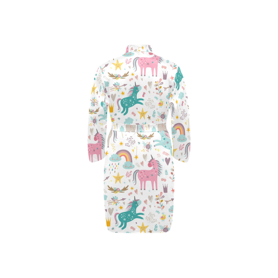 Colorful unicorn pattern Men's Long Sleeve Belted Night Robe
