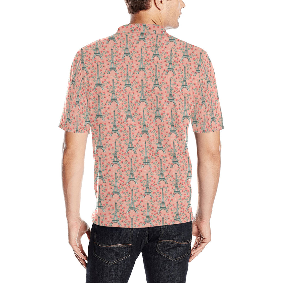 Eiffel Tower Flower Pattern Design 03 Men's All Over Print Polo Shirt