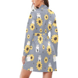 Cute hamster sunflower pattern background Women's Long Sleeve Belted Night Robe