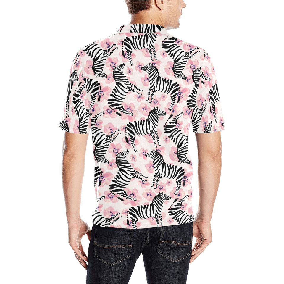 Zebra pink flower background Men's All Over Print Polo Shirt