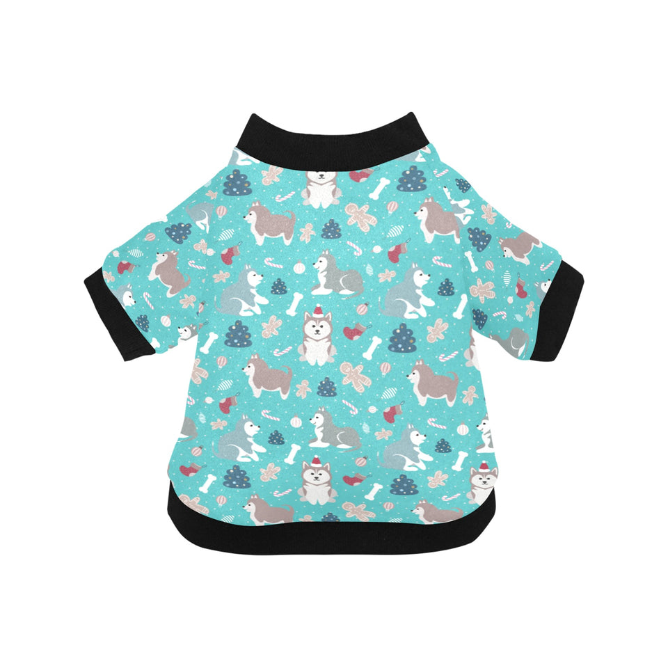 Christmas cute siberian husky puppie pattern All Over Print Pet Dog Round Neck Fuzzy Shirt