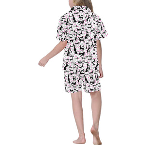 Greyhound Pattern Print Design 02 Kids' Boys' Girls' V-Neck Short Pajama Set