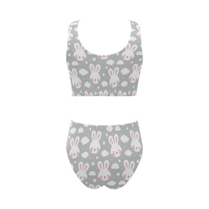 Rabbit cloud Pattern Chest Bowknot High Waisted Bikini Swimsuit