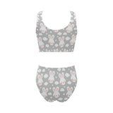Rabbit cloud Pattern Chest Bowknot High Waisted Bikini Swimsuit